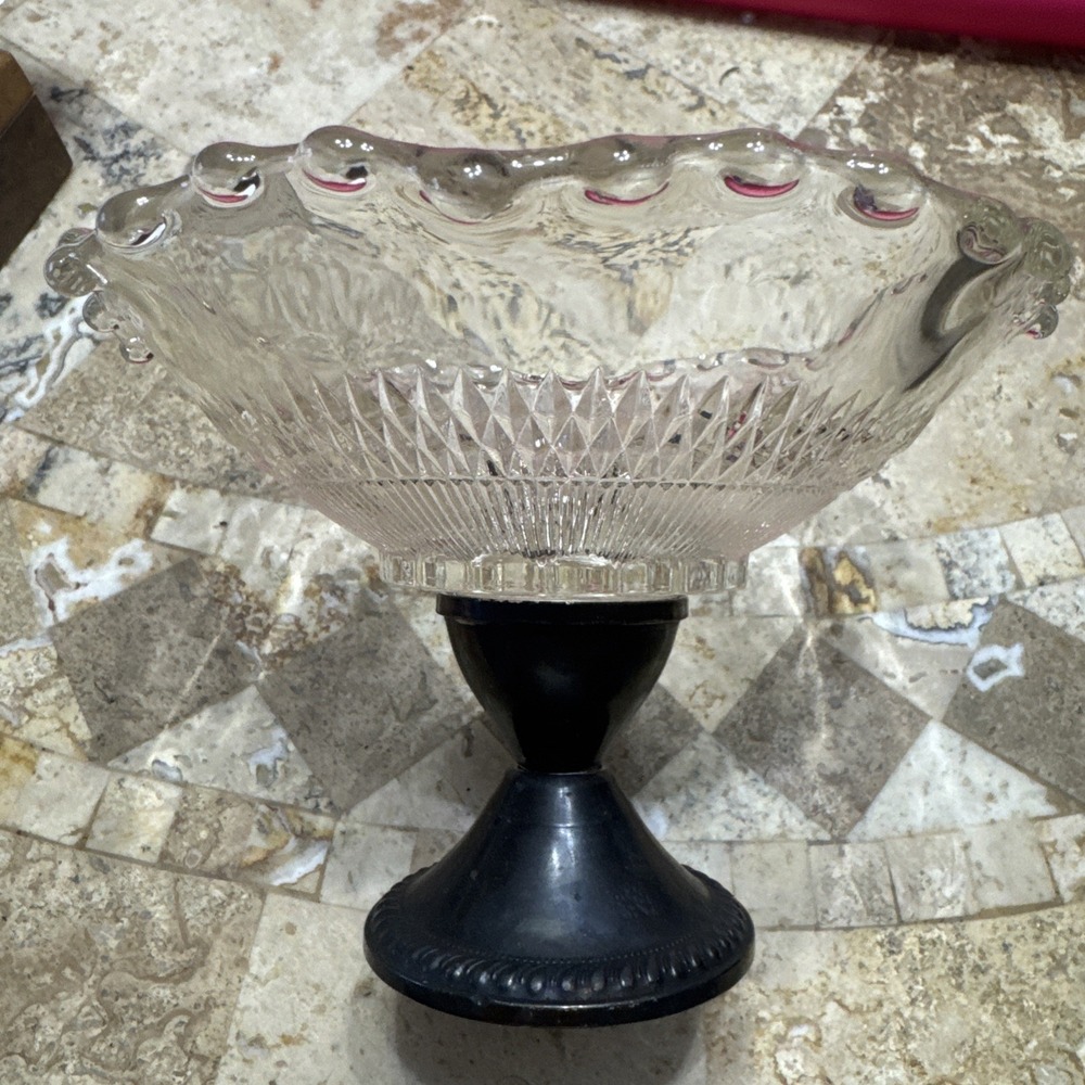 Antique Sterling Silver Weighted Duchin Creations Footed Candy Bowl Glass Dish